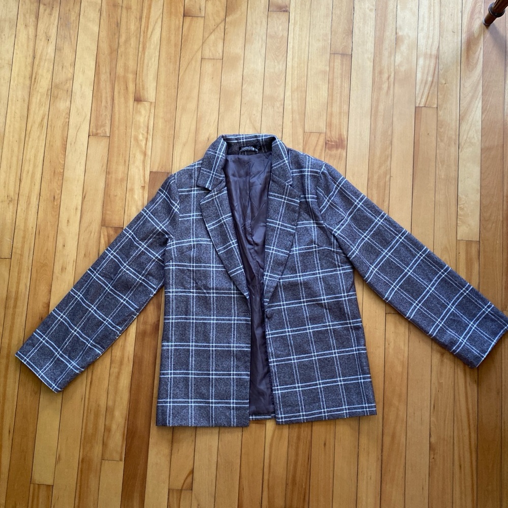 Nasty Gal Gray oversized Plaid Blazer size 6